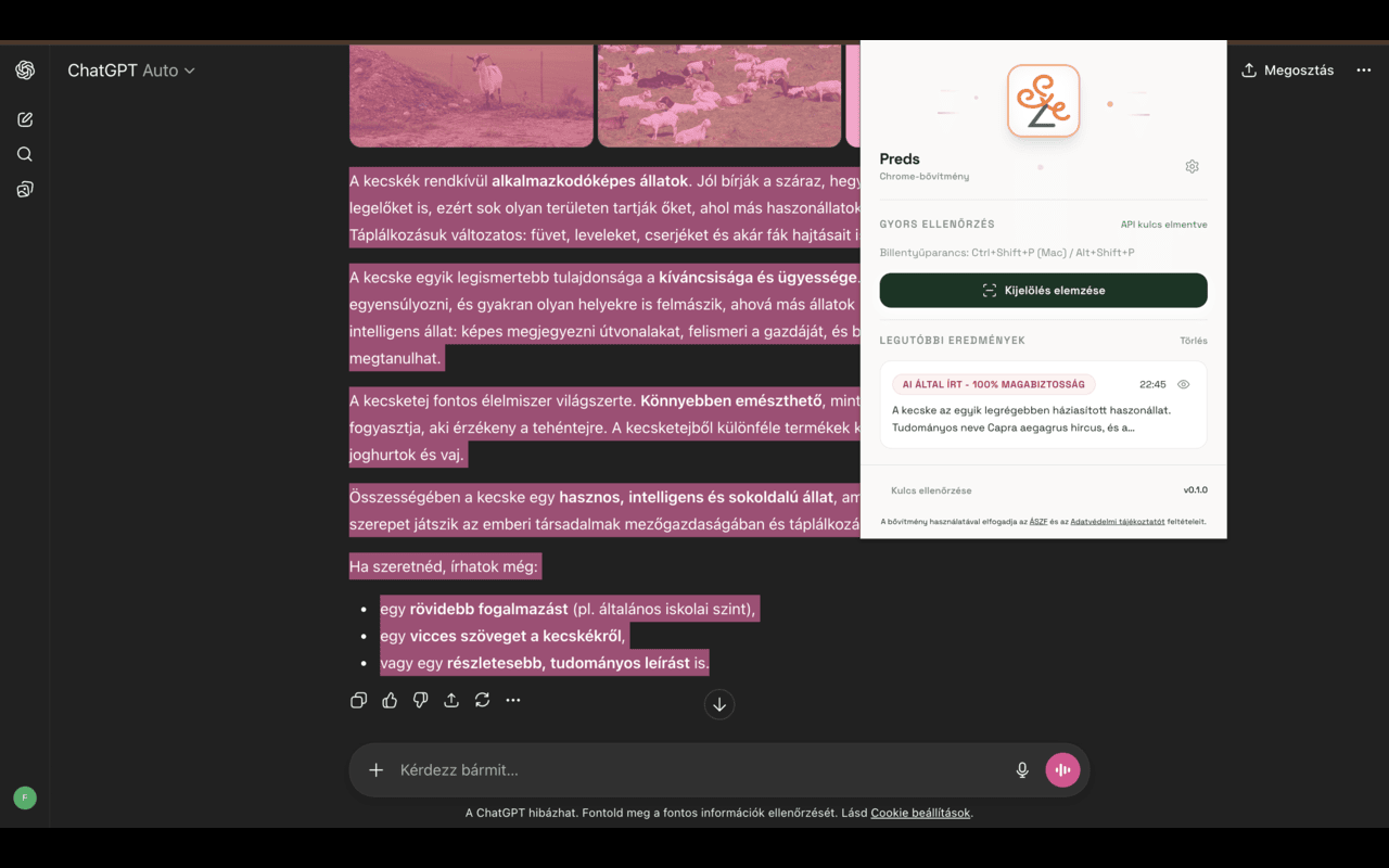The Preds Chrome extension in use in a browser