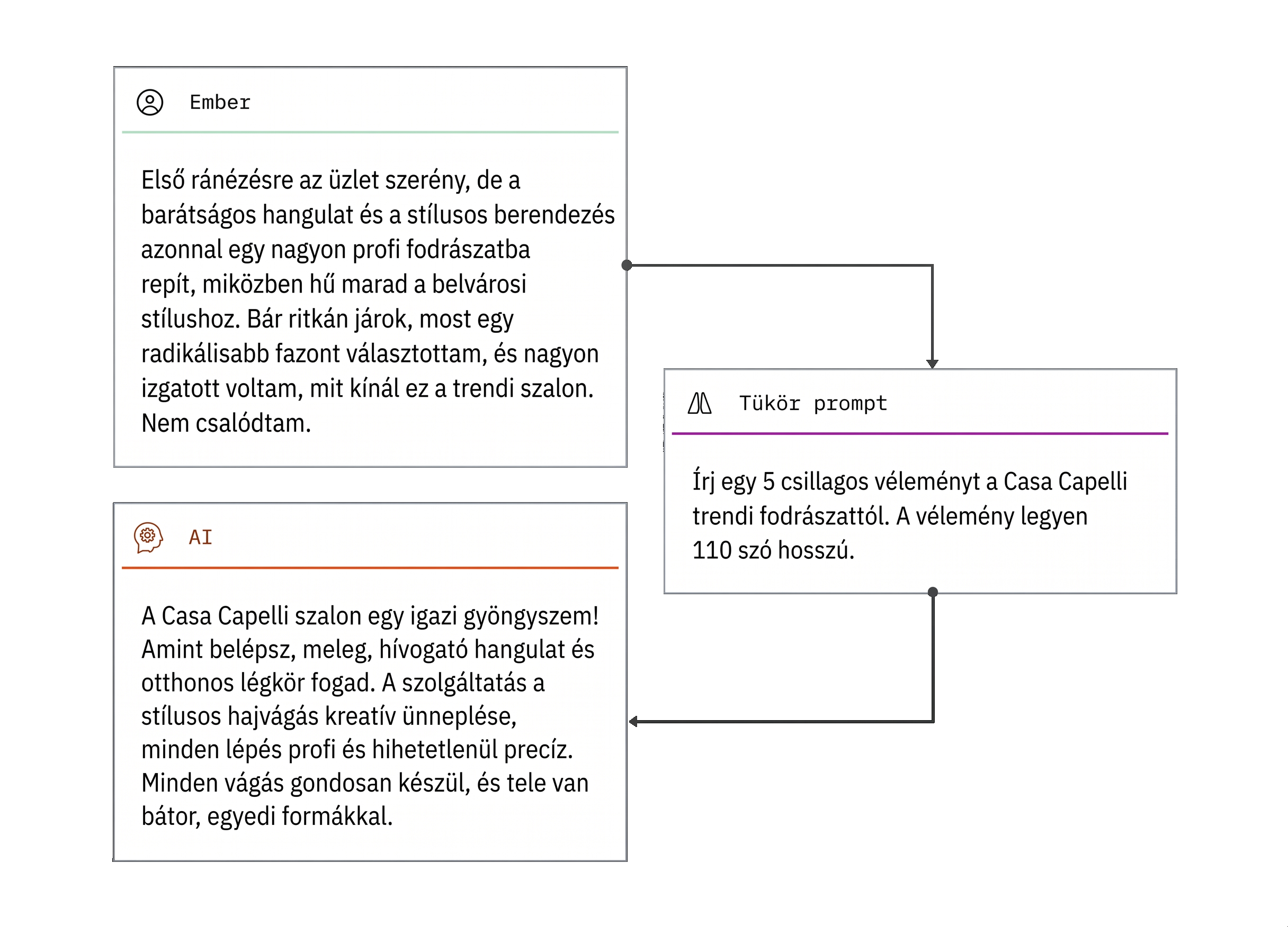 Mirror prompt example with human-written and AI-generated Hungarian text